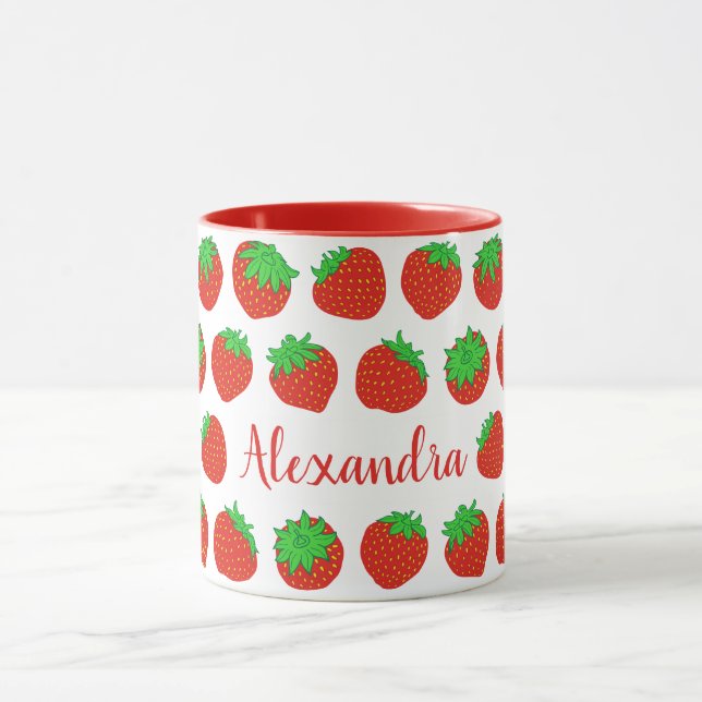 Personalised Red Strawberry Mugs with Name (Center)