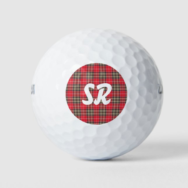 Personalised Red  Tartan Plaid Golf Balls (Front)