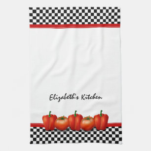 Personalised Red Tomatoes Pepper Italian Style Tea Towel