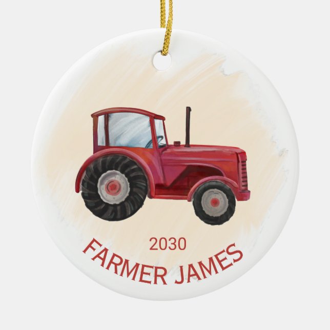 Personalised Red Tractor Christmas Ornament (Front)