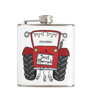 Personalised Red Tractor Country Wedding Gift Hip Flask
