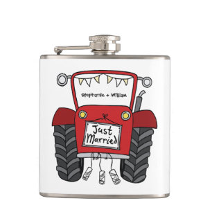 Personalised Red Tractor Country Wedding Gift Hip Flask