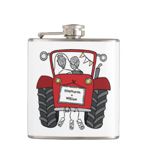 Personalised Red Tractor Country Wedding Gift Hip Flask