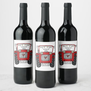 Personalised Red Tractor Country Wedding Wine Label