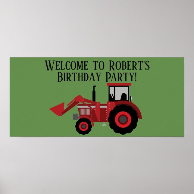 Personalised Red Tractor Green Birthday Party Poster (Front)