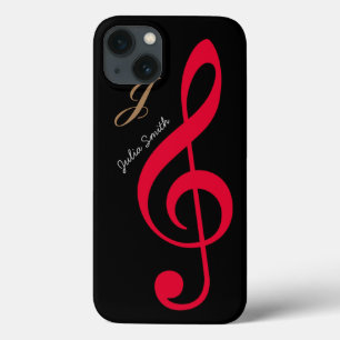 personalised red treble clef music iPhone 13 case