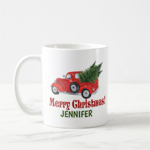 Personalised Red Truck and Tree Coffee Mug