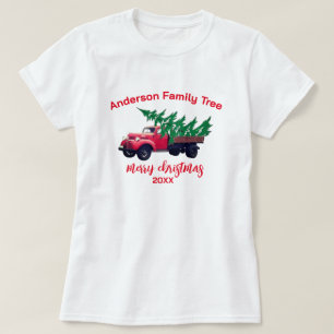 Personalised Red Truck Merry Christmas Family T-Shirt
