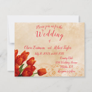 Personalised red tulips on lace background