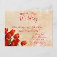 Personalised red tulips on lace background