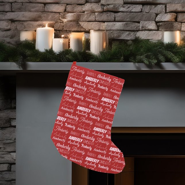 Personalised Red Typography Name Font Cute Collage Small Christmas Stocking (Creator Uploaded)