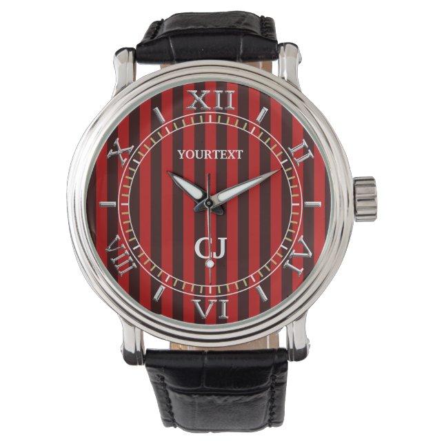 Personalised Red Vertical Stripes Dial Watch (Front)