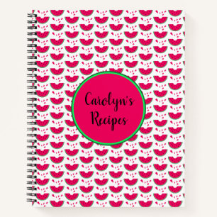 Personalised red watermelon with hearts pattern notebook