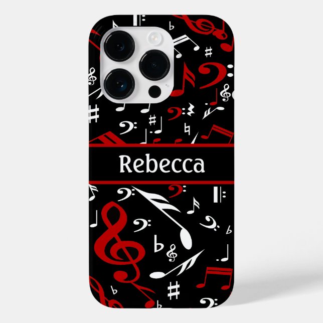 Personalised Red White and Black Musical Notes Case-Mate iPhone Case (Back)