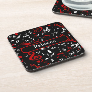 Personalised Red White and Black Musical Notes Coaster