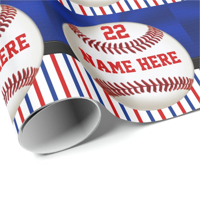 Personalised Red White and Blue Baseball Gift Wrap (Roll Corner)