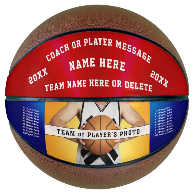 Personalised Red, White and Blue Basketball Ball (Front)