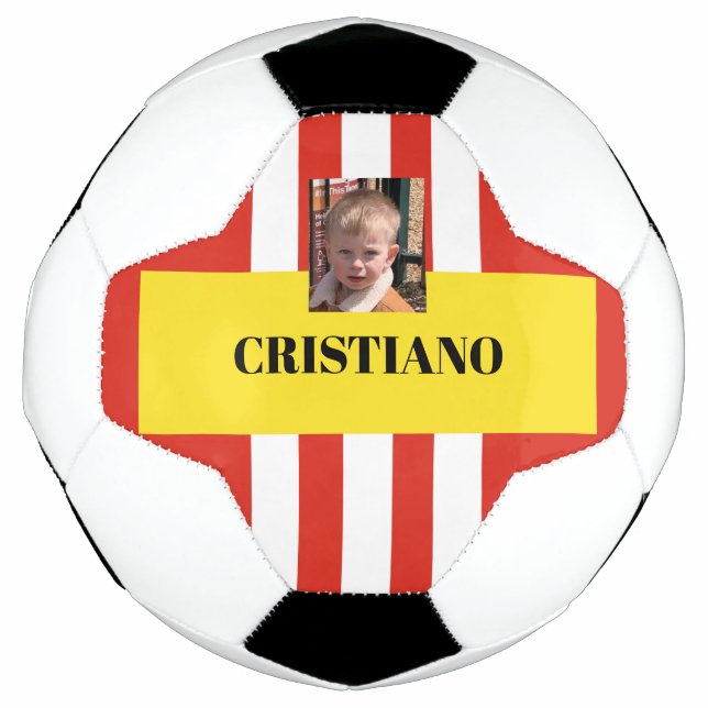 Personalised red, white and yellow gift soccer ball (Front)