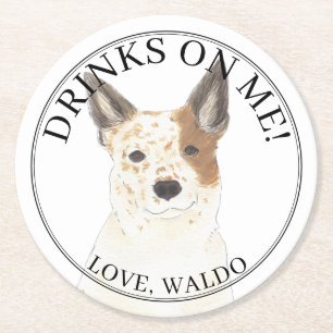 Personalised Red White Australian Cattledog Heeler Round Paper Coaster