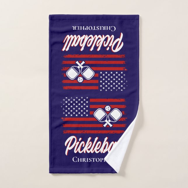 Personalised Red White Blue Flag Pickleball Hand Towel (Hand Towel)