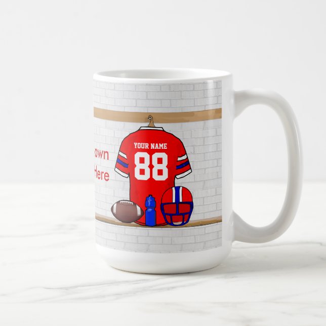 Personalised Red White Blue Football Jersey Coffee Mug (Right)