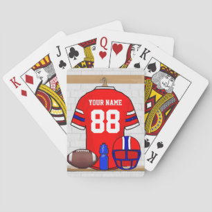 Personalised Red White Blue Football Jersey Playing Cards