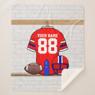 Personalised Red White Blue Football Jersey Sherpa Blanket