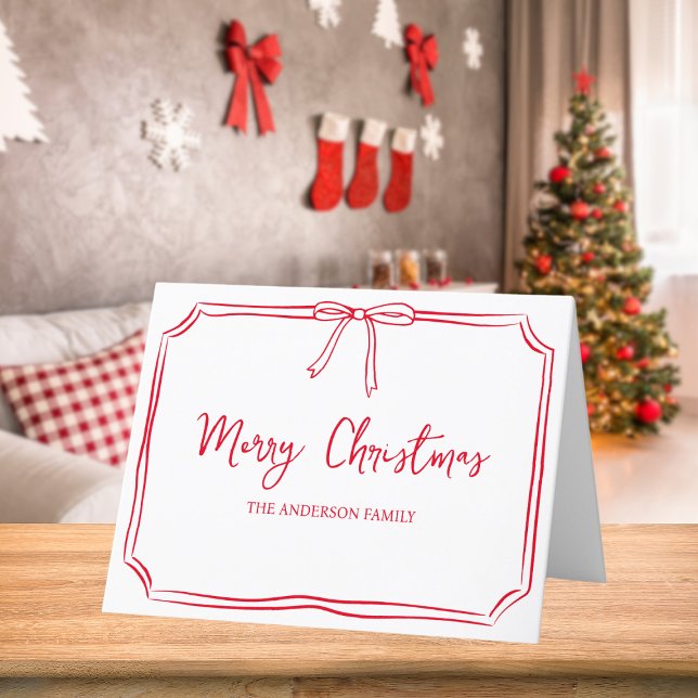 Personalised Red & White Bow Cute Merry Christmas Holiday Card (Creator Uploaded)