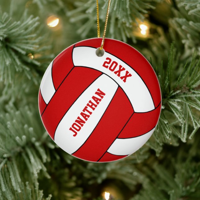 personalised red & white boys volleyball ceramic tree decoration (Tree)