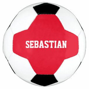 Personalised red white custom name sports team soccer ball
