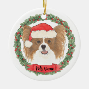 Personalised Red & White Papillon Christmas Ceramic Tree Decoration