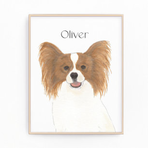 Personalised Red & White Papillon Dog Art Photo Print