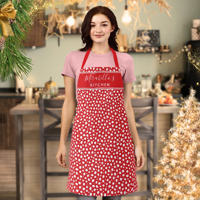 Personalised Red White Polka Dots Apron (Creator Uploaded)