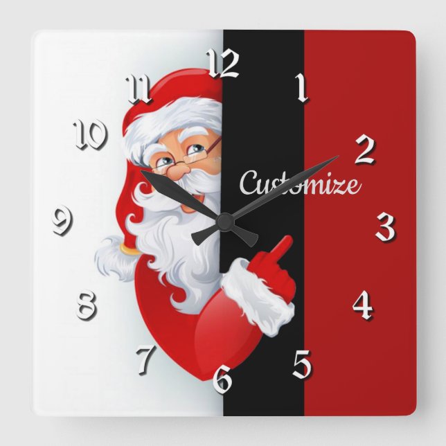 Personalised Red & White Santa Square Wall Clock (Front)