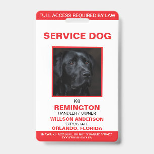 Personalised Red White Service Dog Photo ID Badge