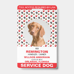 Personalised Red White Service Dog Photo ID Badge