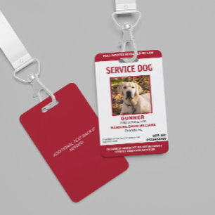 Personalised Red White Service Dog Photo ID Badge