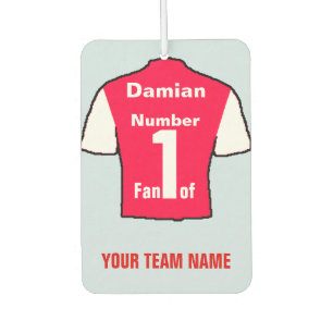 Personalised Red & White Shirts No 1 Fan Car Air Freshener