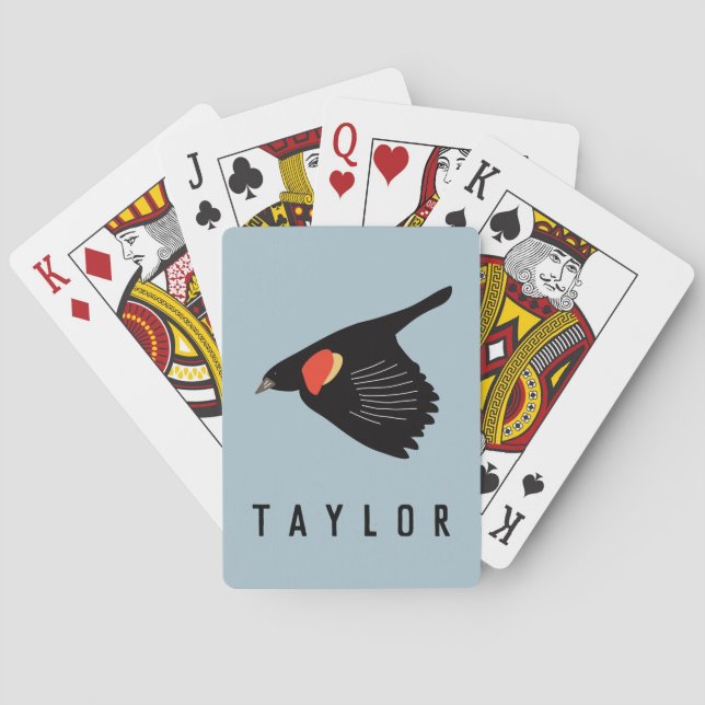 Personalised Red-Winged Blackbird in Flight Playing Cards (Back)