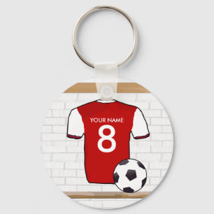 Personalised Red with White Football Soccer Jersey Key Ring