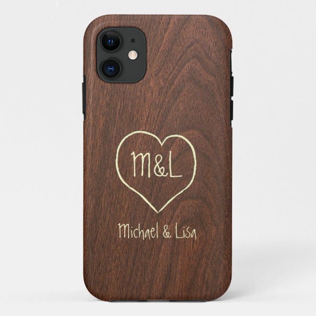 Personalised Red Wood Texture with Heart Case-Mate iPhone Case (Back)