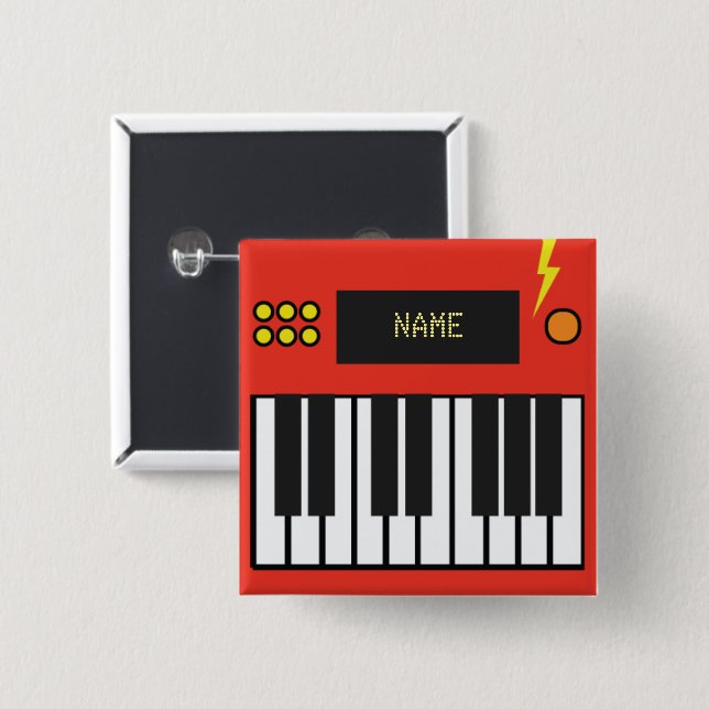Personalised Reddish Orange Keyboard Music 15 Cm Square Badge (Front & Back)