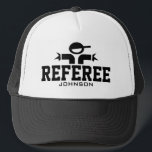 Personalised referee hat for official sports teams<br><div class="desc">Personalised referee hat for official sports teams supervision. Handy for soccer, basketball, softball, baseball, lacross, water polo, football, rugby, volleyball, handball, tennis and other sports that need an umpire. Great for High School games, college leagues and tournament matches. Personalise with custom name, team, trainer, coach, school etc. Black and white...</div>