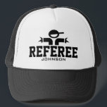 Personalised referee hat for official sports teams<br><div class="desc">Personalised referee hat for official sports teams supervision. Handy for soccer, basketball, softball, baseball, lacross, water polo, football, rugby, volleyball, handball, tennis and other sports that need an umpire. Great for High School games, college leagues and tournament matches. Personalise with custom name, team, trainer, coach, school etc. Black and white...</div>