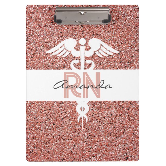 Personalised Registered Nurse Modern Pink Glitter Clipboard (Front)