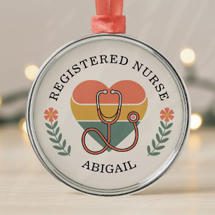 Personalised Registered Nurse Retro Heart Metal Tree Decoration