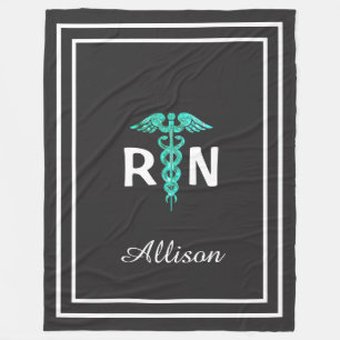 Personalised Registered Nurse RN Caduceus Medical Fleece Blanket