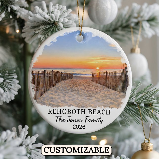 Personalised Rehoboth Beach Ornament, Delaware Ceramic Tree Decoration (Creator Uploaded)