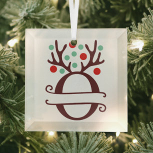 Personalised Reindeer Antlers Name "O" Glass Tree Decoration