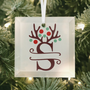 Personalised Reindeer Antlers Name "S" Glass Tree Decoration